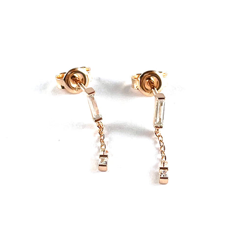 Rectangle stone silver studs earring with pink gold plating