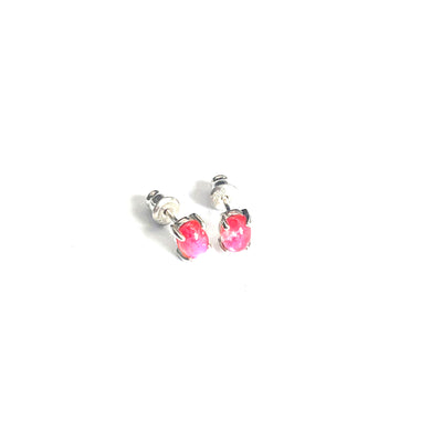 Red stone four prongs studs silver earring