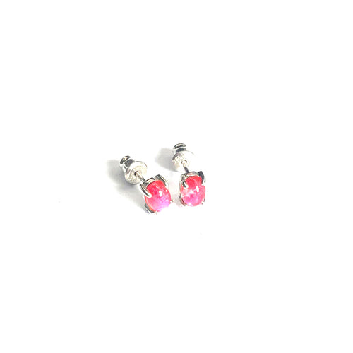 Red stone four prongs studs silver earring