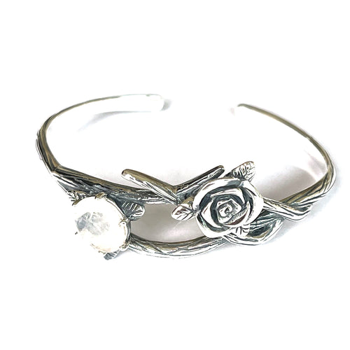 Rose & white stone silver bangle
