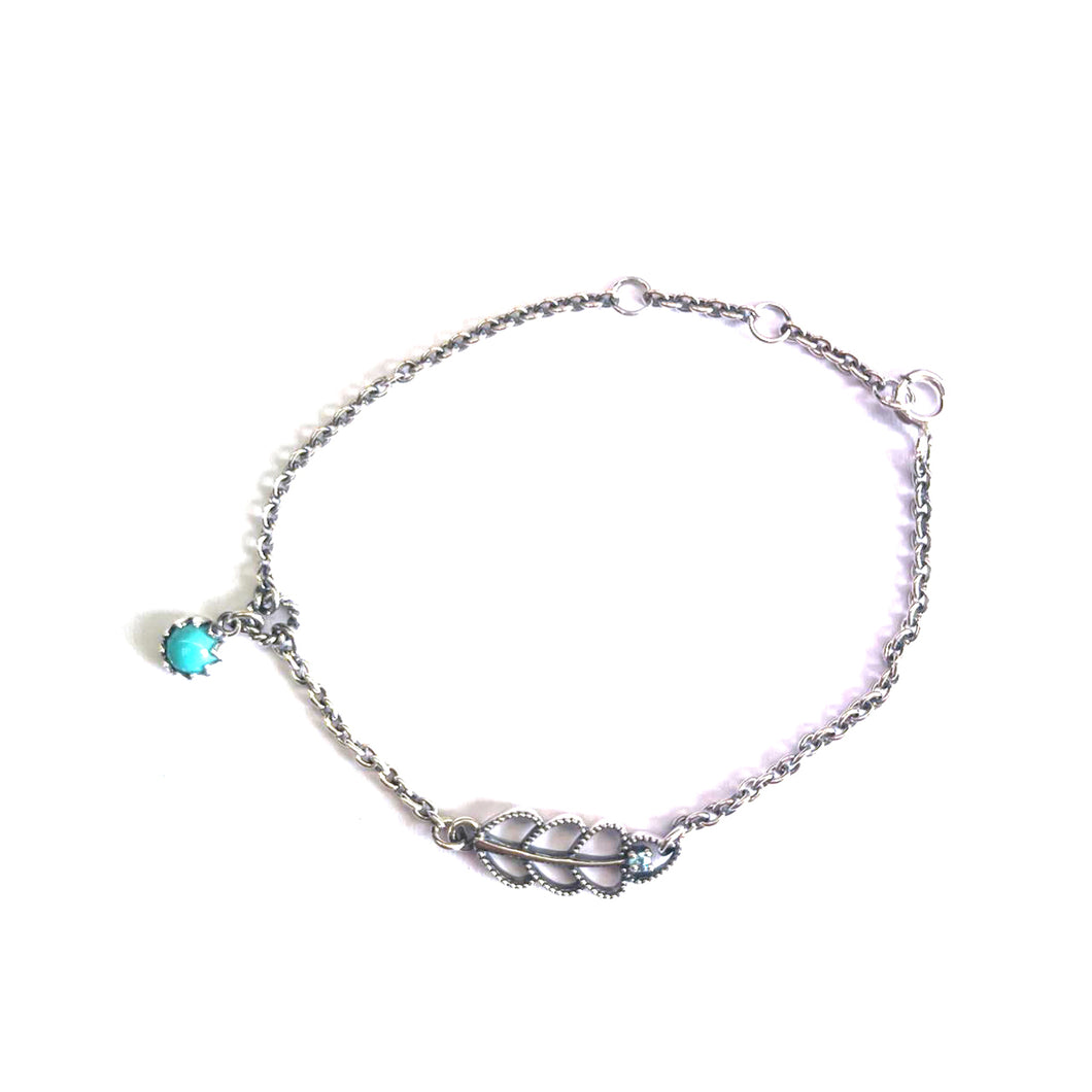 Silver bracelet with  leaves & turquoise