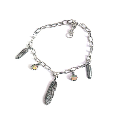 Silver bracelet with  opal & feather