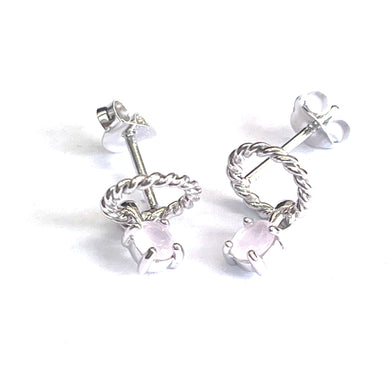Silver circle earring with light pink stone