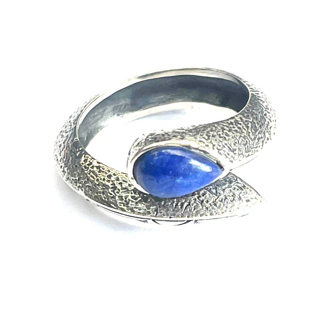 Silver open ring with Lapis