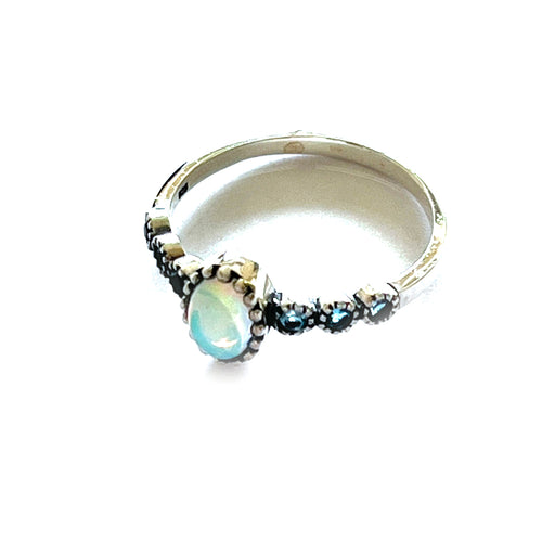 Silver ring with opal & London blue Topaz