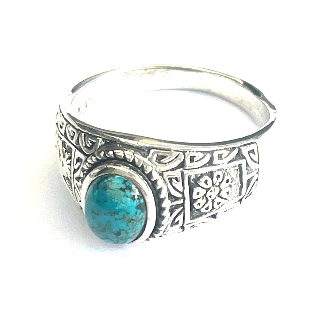Silver school ring with turquoise
