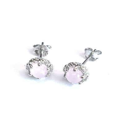 Silver studs earring with pink Grass stone