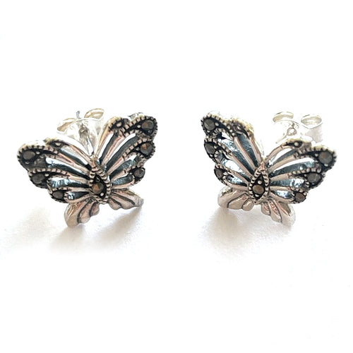 Small butterfly studs silver earring with marcasite