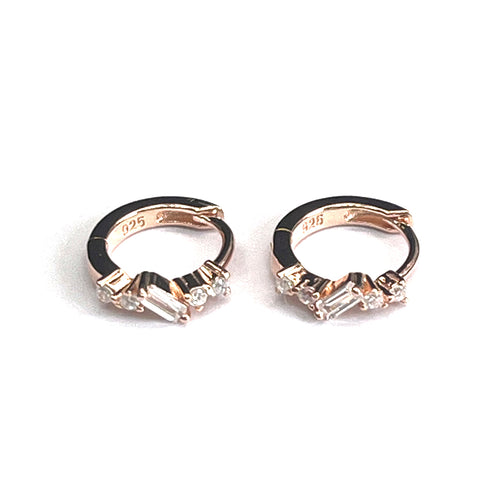 Small circle silver earring with rectangle cz & pink gold plating