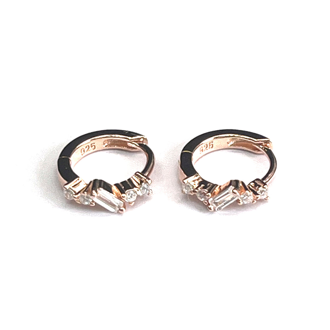 Small circle silver earring with rectangle cz & pink gold plating