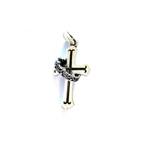 Small cross & crown silver pendant