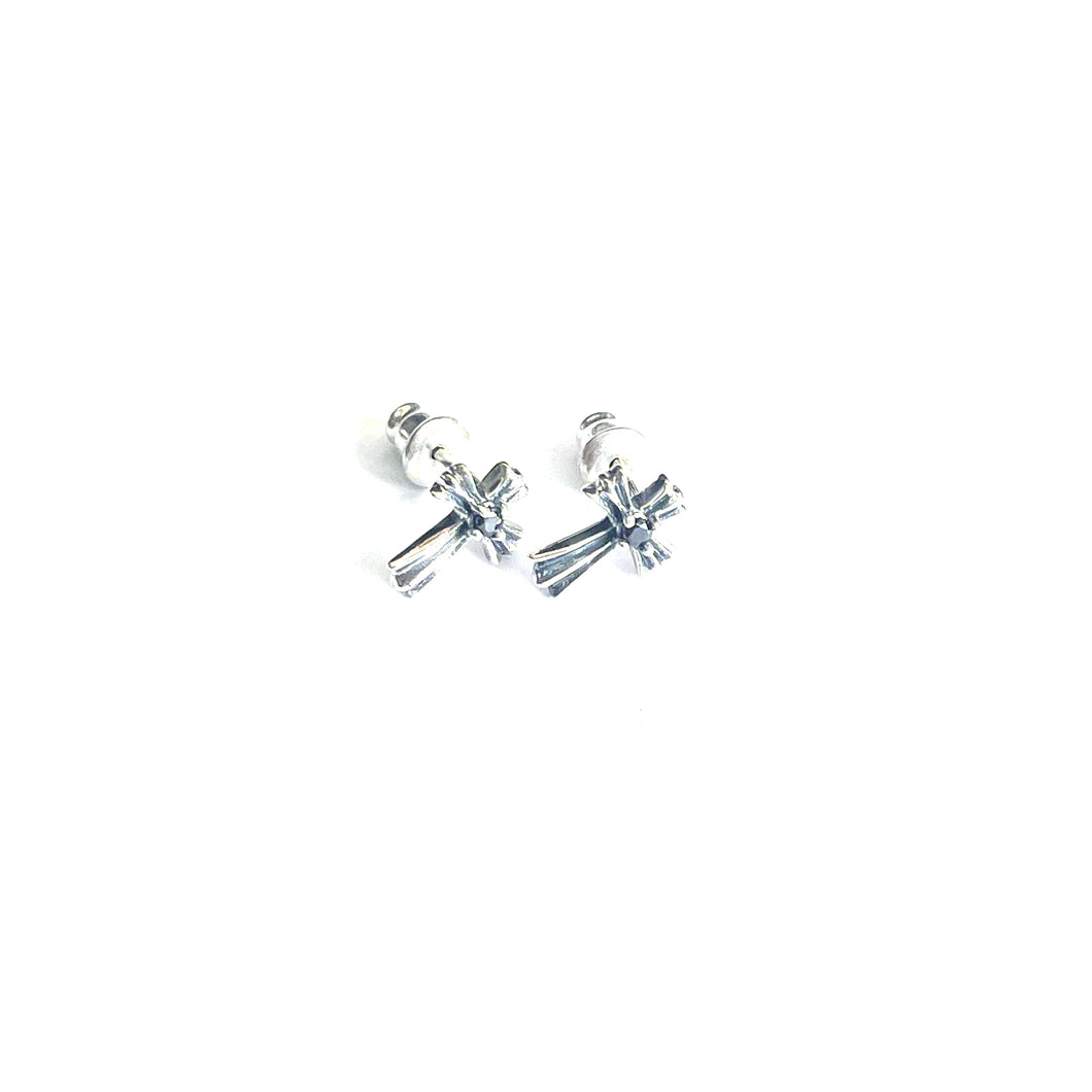 Small cross studs silver earring with onyx