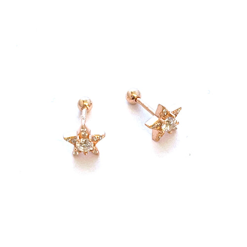 Star & ball silver studs earring with pink gold plating