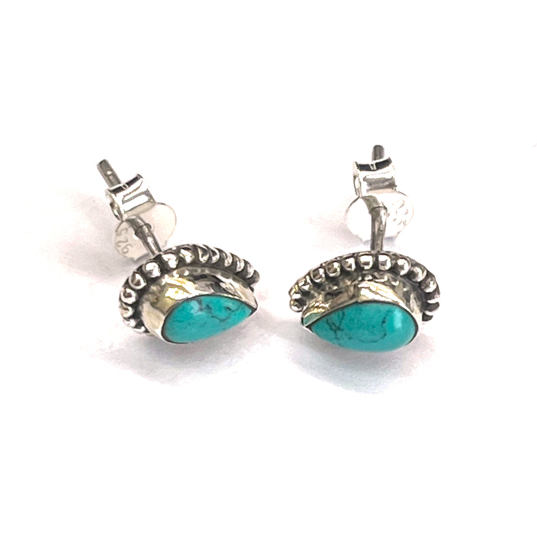 Tear drop silver studs earring with Turquoise
