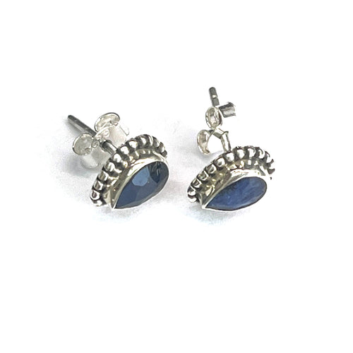 Tear drop silver studs earring with blue stone