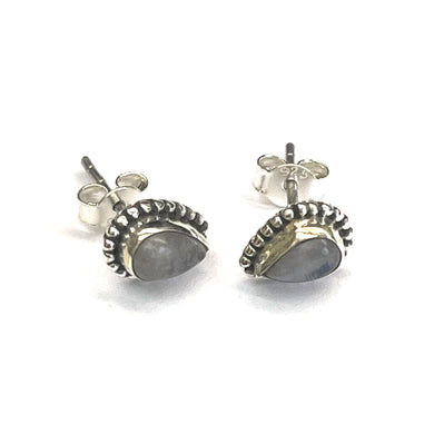 Tear drop silver studs earring with  moonstone