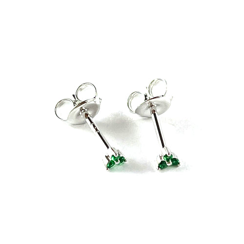 Three small green stone silver studs earring