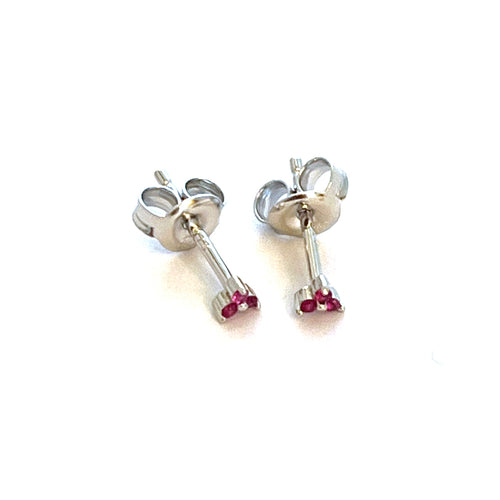 Three small purple stone silver studs earring
