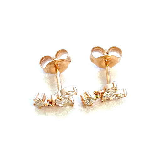 Three stone silver studs earring with pink gold plating
