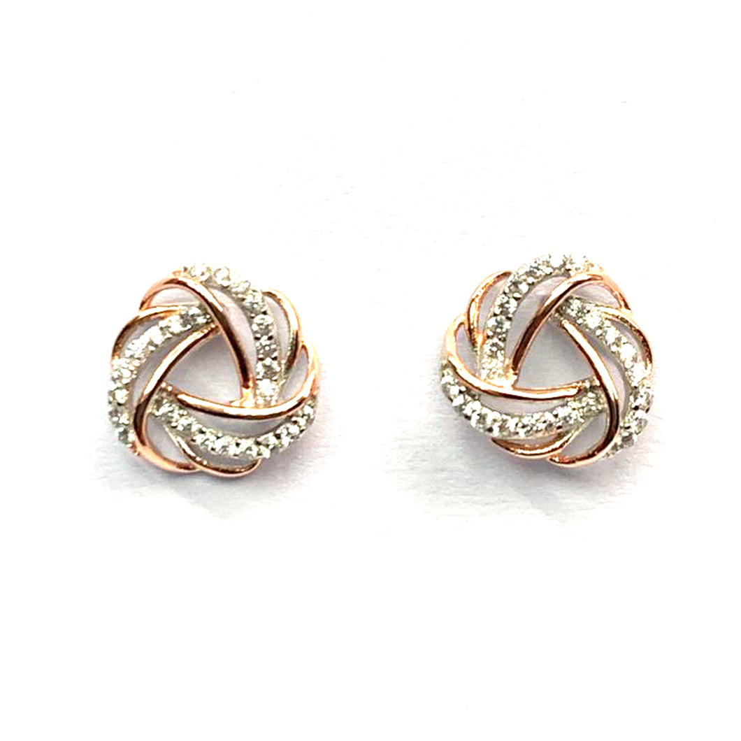 Twist silver studs earring with pink gold plating & CZ