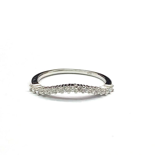 Wave silver ring with small white CZ