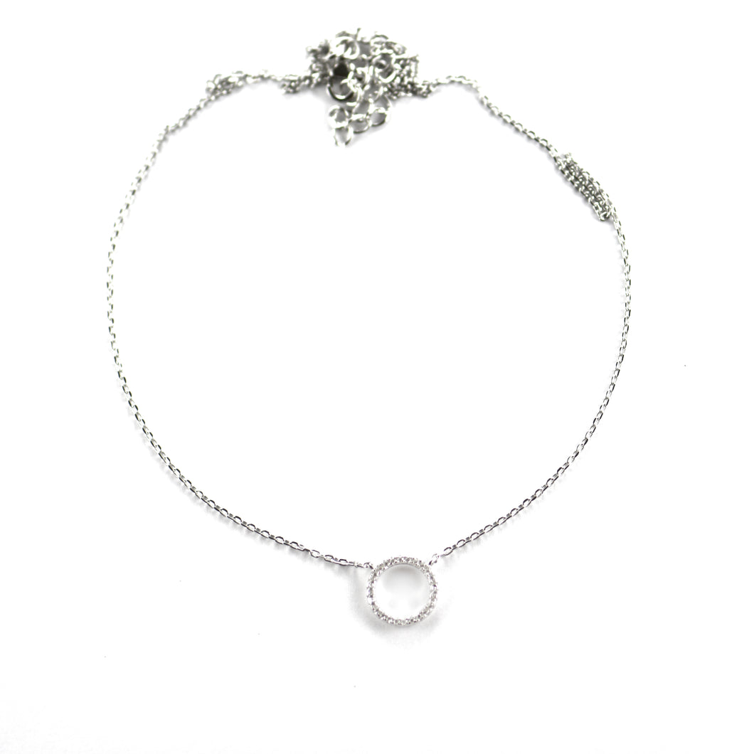 10mm circle silver necklace with CZ