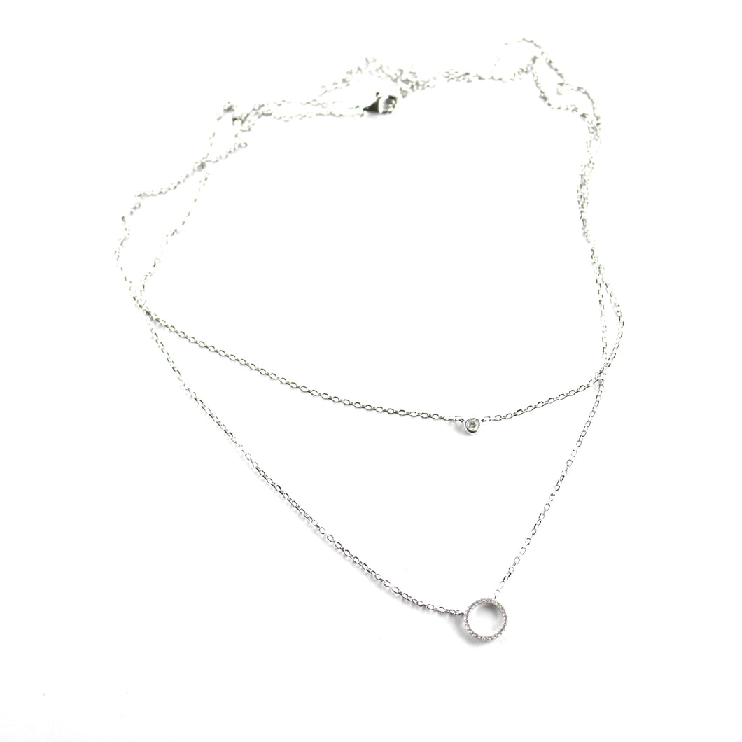 10mm circle with CZ silver twins necklace