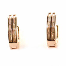 13mm circle silver earring with rectangle CZ & pink gold plating