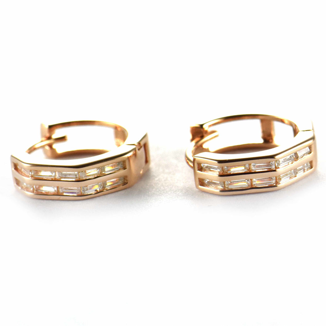 13mm circle silver earring with rectangle CZ & pink gold plating