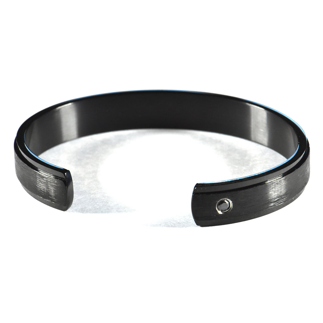 Stainless steel bangle with black plating & black CZ