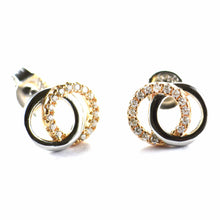 Double circle silver studs earring with CZ & pink gold plating