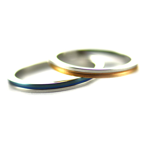 2mm stainless steel couple ring with blue & pink gold plating