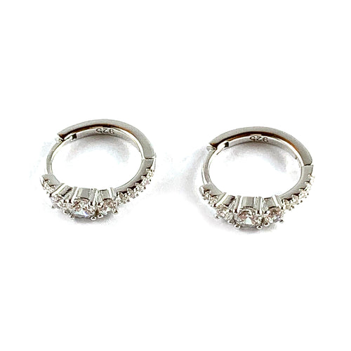 3 CZ silver circle earring