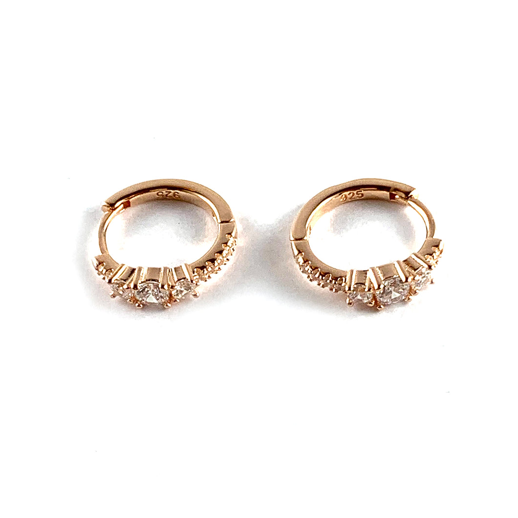 3 CZ silver circle earring with pink gold plating