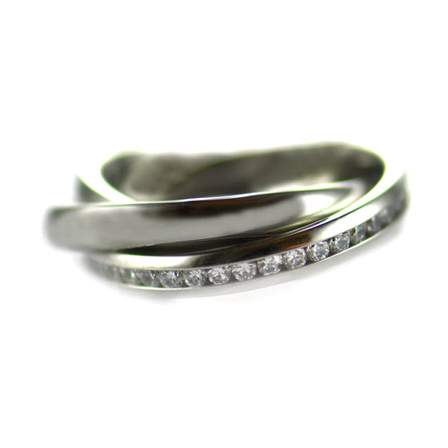 3 circle stainless steel ring with round of CZ