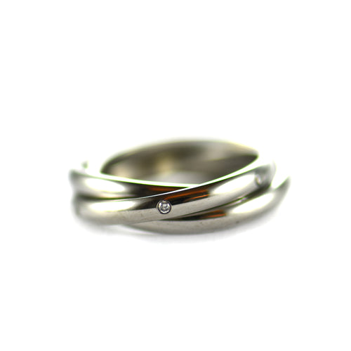 3 circle stainless steel ring with white CZ