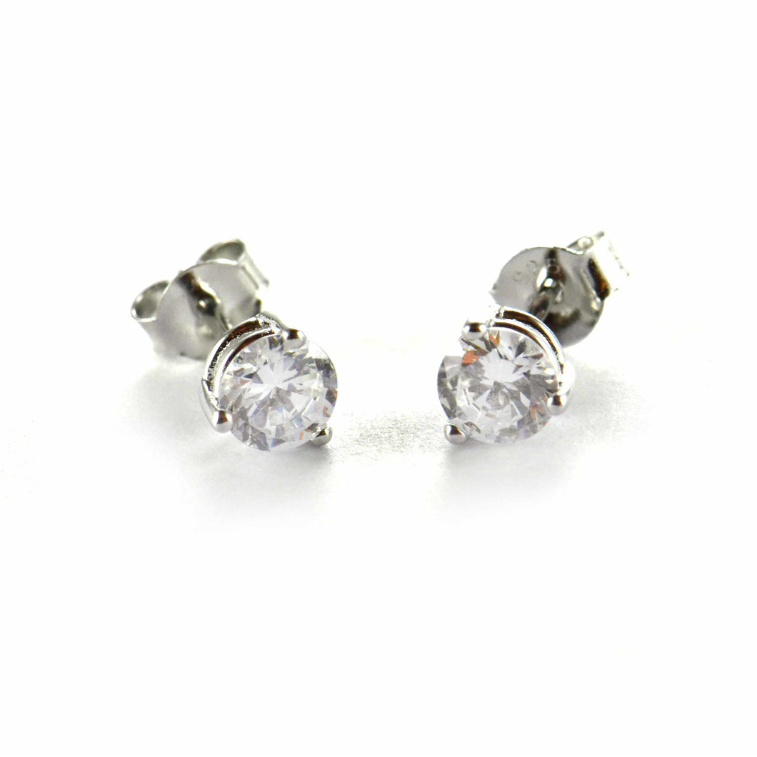 3 claws silver studs earring with 4mm CZ
