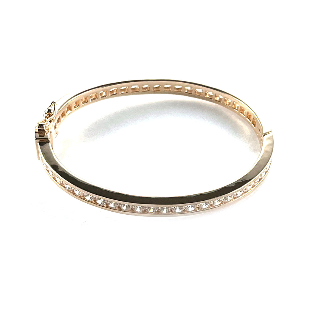 3mm CZ silver bangle with pink gold plating