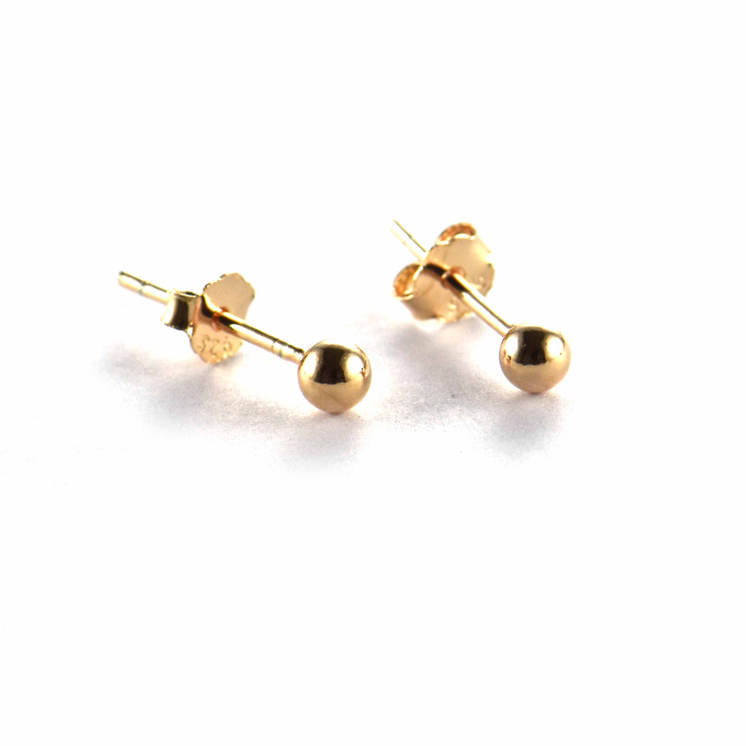 3mm silver ball studs earring with pink gold plating