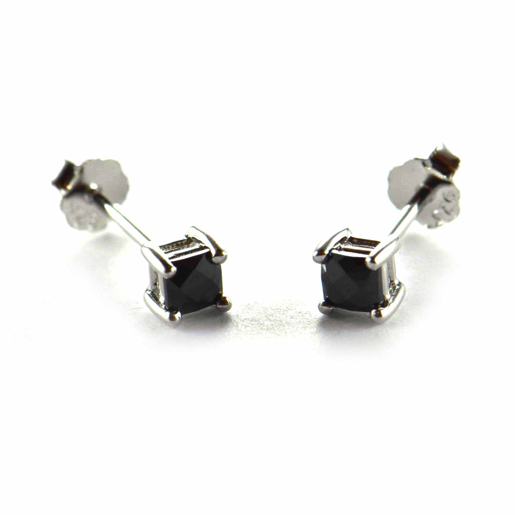 4 claws 3mm silver studs earring with black CZ