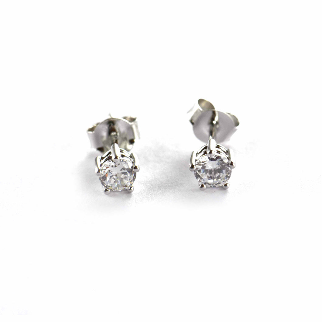 5 claws silver studs earring with 3mm CZ