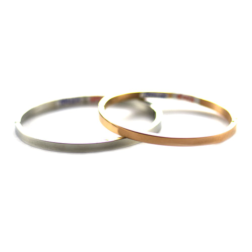 5mm plain stainless steel couple bangle with pink gold plating