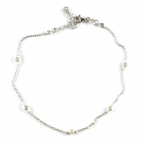 7 white CZ silver anklet