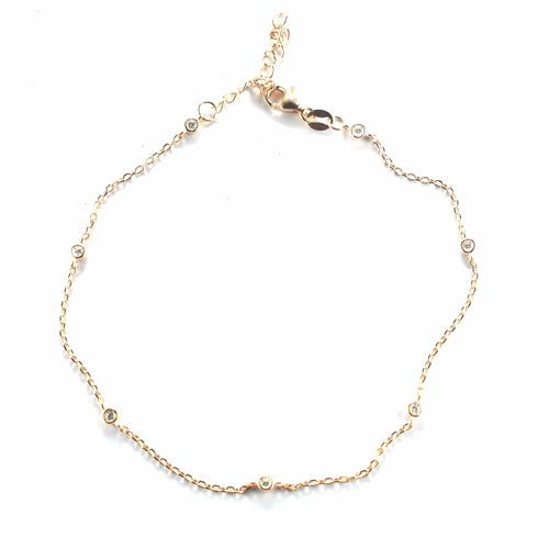 7 CZ silver anklet with pink gold plating