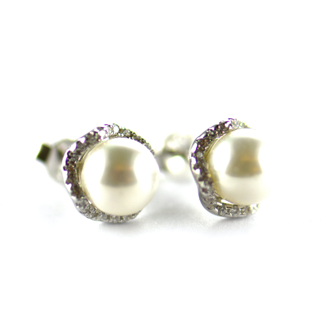 7mm pearl silver studs earring with CZ