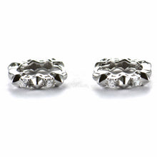8mm circle silver earring with rivet & white CZ
