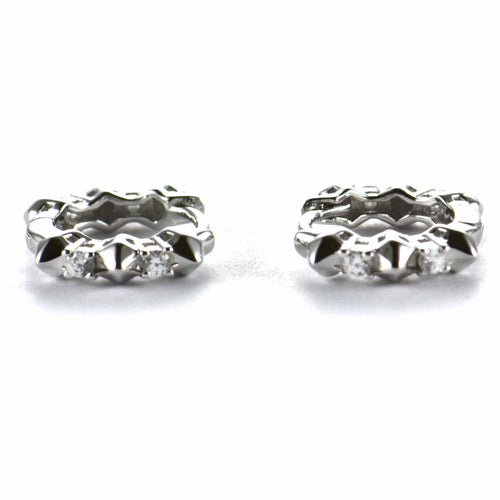 8mm circle silver earring with rivet & white CZ