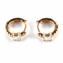 8mm circle silver earring with square CZ & pink gold plating