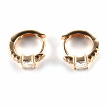 8mm circle silver earring with square CZ & pink gold plating