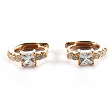 8mm circle silver earring with square CZ & pink gold plating